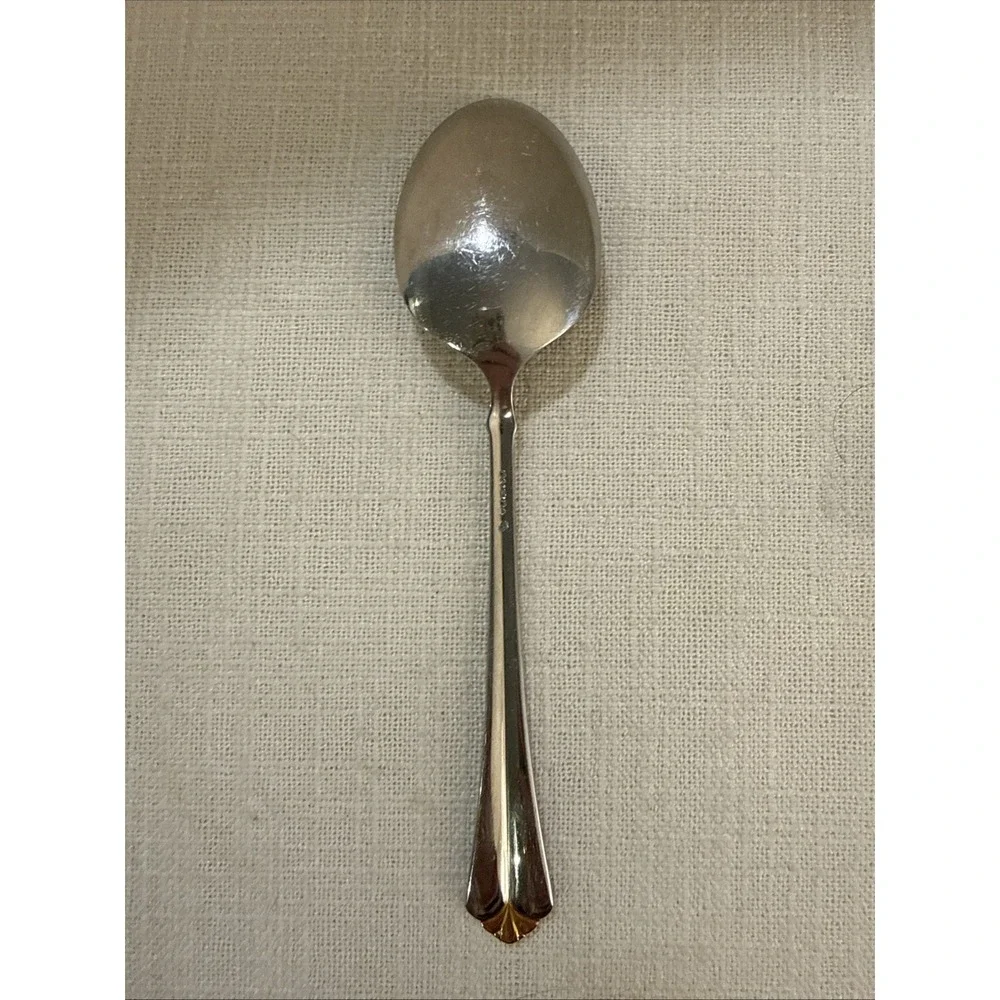 Oneida Golden Juilliard Cube Heirloom Stainless Flatware Gold Tip Soup Spoon‎